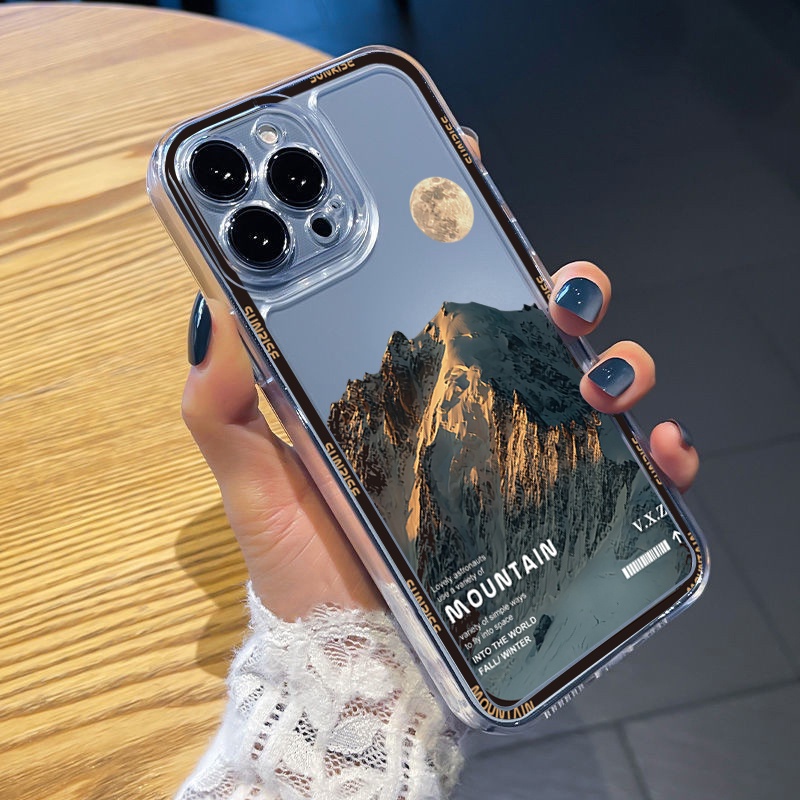 Ốp Điện Thoại TPU Gel Đệm Khí Trong Suốt Viền Vuông Hình Núi Senery Cho iPhone 13 Pro Max 14 12 iPhone 11 XR 8 7 SE 2022