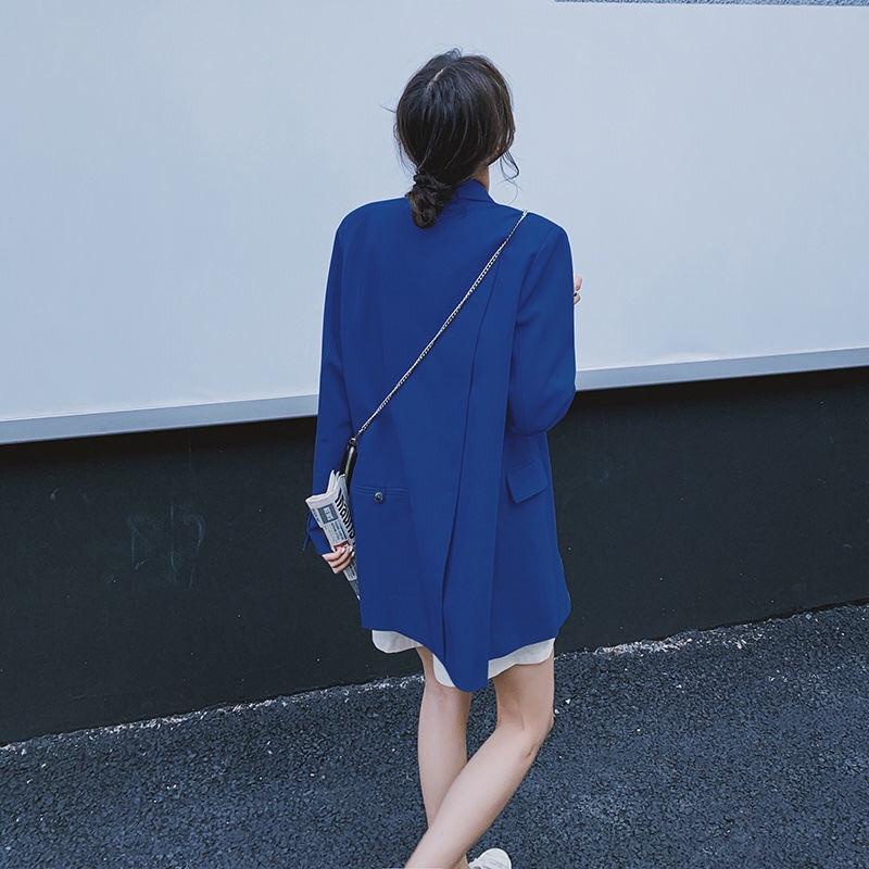 Áo Khoác Vest Cỡ Lớn Xẻ Tà Sau Lưng Màu Xanh Dương / Xám Thời Trang Xuân Thu 2023 Cho Nữ