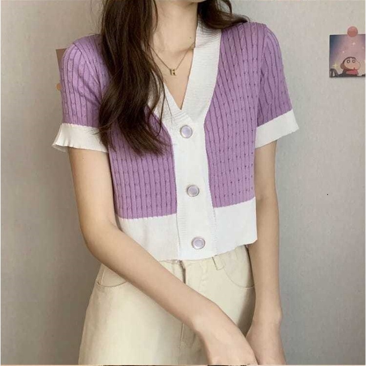 Áo Thun Đan Len Tay Ngắn Cổ Chữ V Thời Trang Cho Nữ Áo phông Nữ NZ-TX-125
