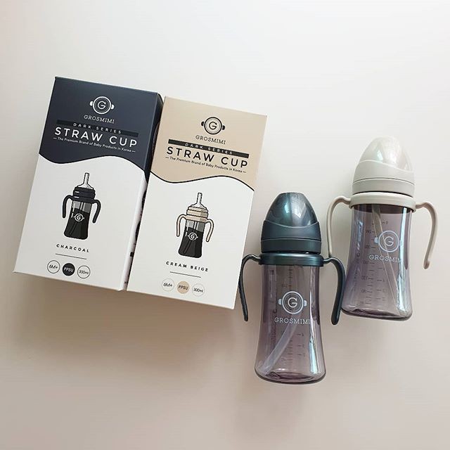 Bình sữa/ bình ống hút tay cầm Grosmimi Dark size 200ml