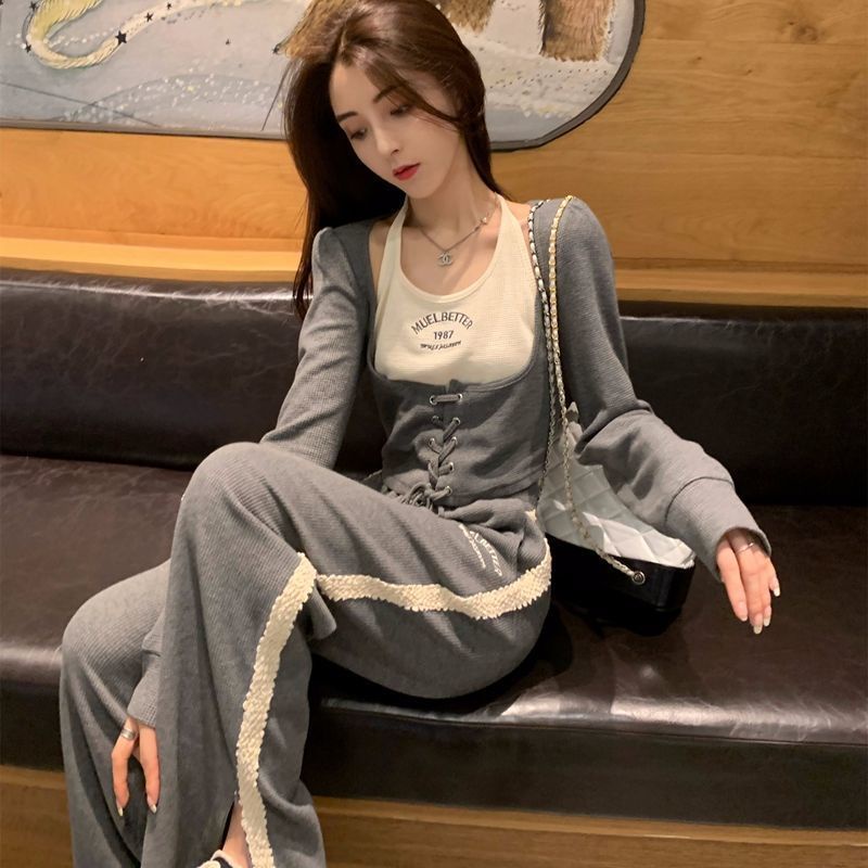 COZOK Bộ Áo Dài Tay + Quần Thể Thao Ống Rộng Thời Trang Cá Tính