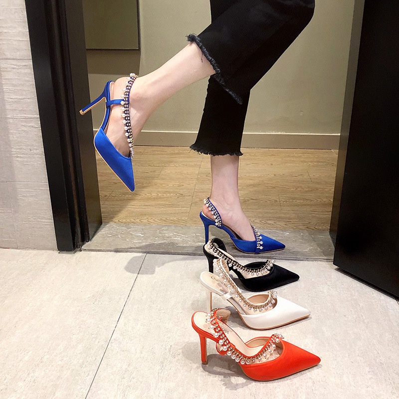 Giày cao gót 9cm IELGY bằng satin đính đá thời trang sang trọng cho nữ