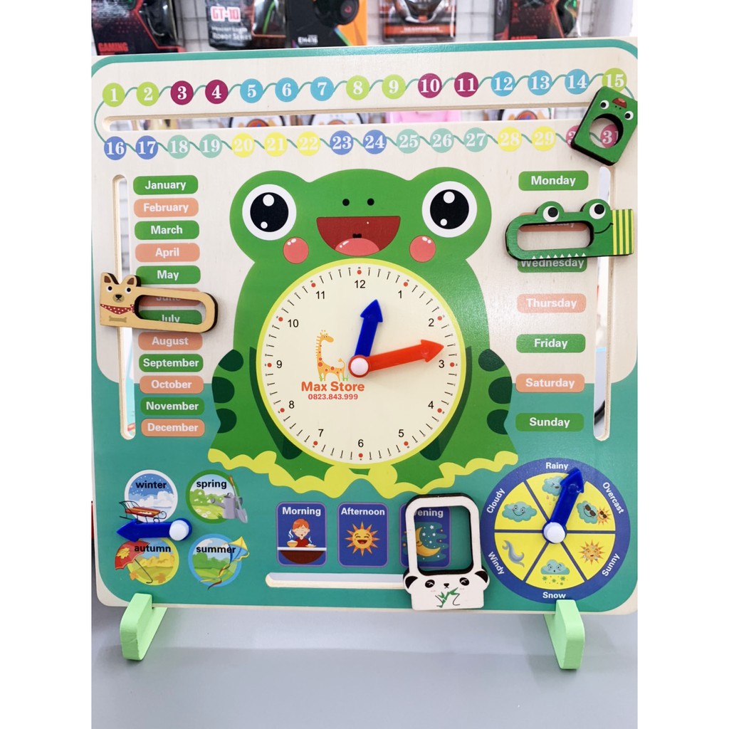 Đồ Chơi Đồng Hồ Gỗ Con Ếch Giúp Bé Học Xem Ngày Tháng Bằng Tiếng Anh Calendar Clock