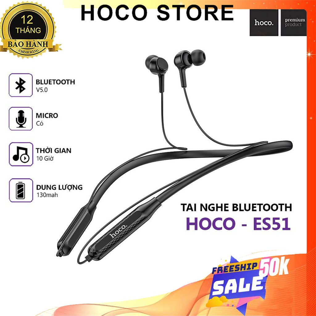 ⚡NowShip⚡ Tai Nghe Âm Thanh Hay Bluetooth Thể Thao Hoco ES51 V5.0 Dùng liên tục 10 Giờ Chính Hãng Phân Phối