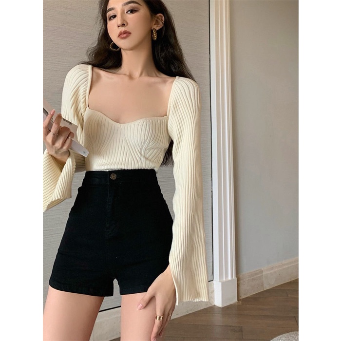Quần Short Denim Màu Đen Lưng Cao Siêu Co Giãn Thời Trang Mùa Hè Cho Nữ