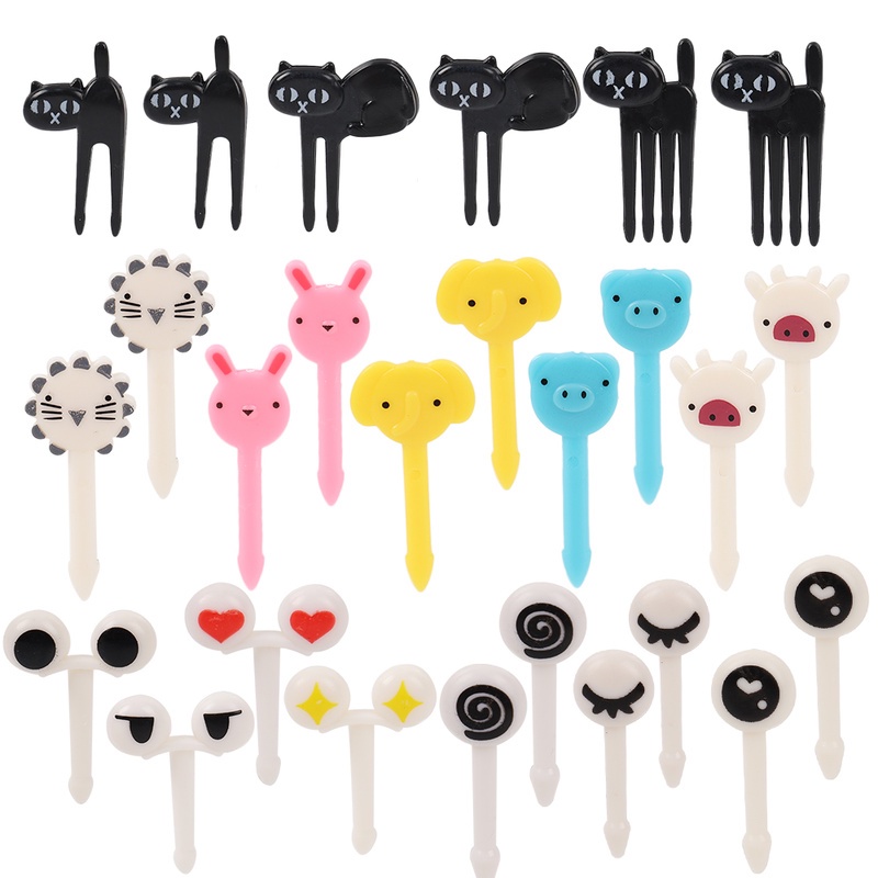 Set 6/10 Nĩa Ăn Trái Cây Hình Động Vật Mắt Mèo Đen 3-6CM