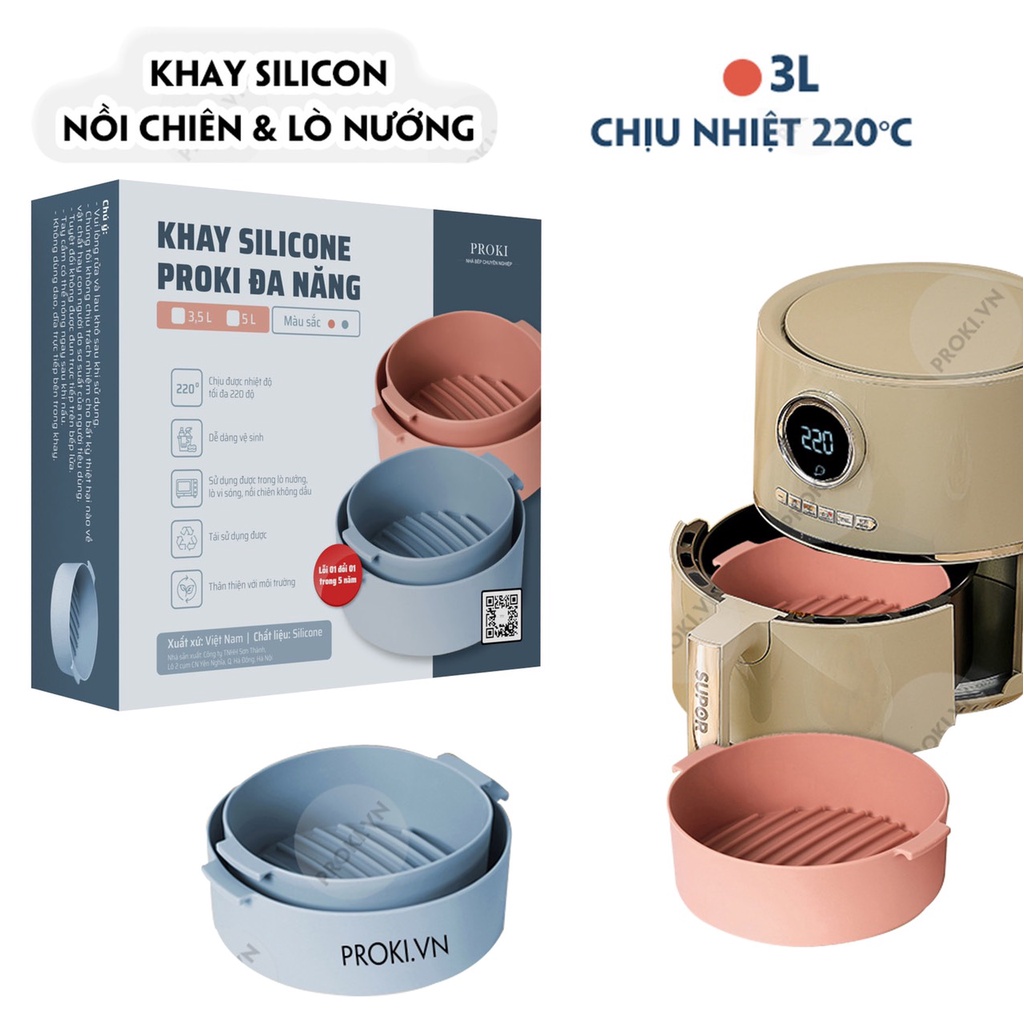 Khay silicone Proki dung tích 3.5L (210X185X70MM) dành cho nồi chiên không dầu và lò vi sóng dùng để nấu ăn