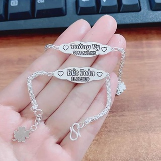 Lắc tay, chân bạc khắc tên và số điện thoại cho bé theo yêu cầu