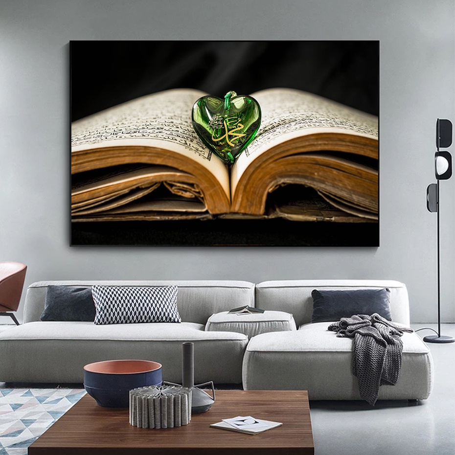 Tranh Vải Bạt Treo Tường In Thư Pháp Đạo Hồi Giáo Trang Trí Phòng Khách