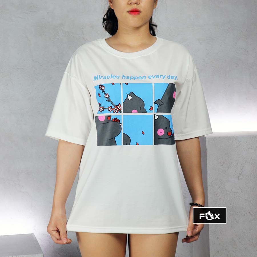 Áo thun tay lỡ THE FOX dáng Unisex form rộng phong cách Ulzzang Miracles happen everyday