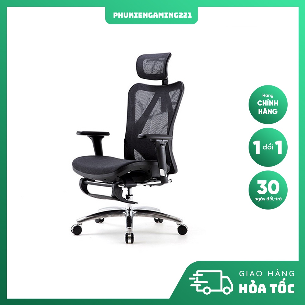 Ghế Lưới Xoay Công Thái Học Ergonomic - Sihoo M57B Black Màu Đen / Màu Xám - Có Kê Chân - Bảo Hành Chính Hãng 36 tháng
