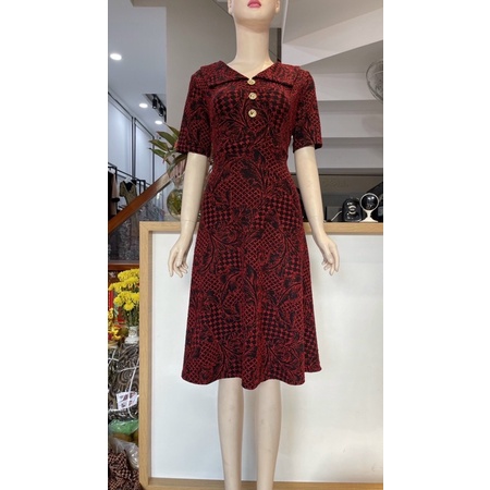 ĐẦM DỰ TIỆC TRUNG NIÊN THUN KIM SA GIAO HOA VĂN NGẪU NHIÊN