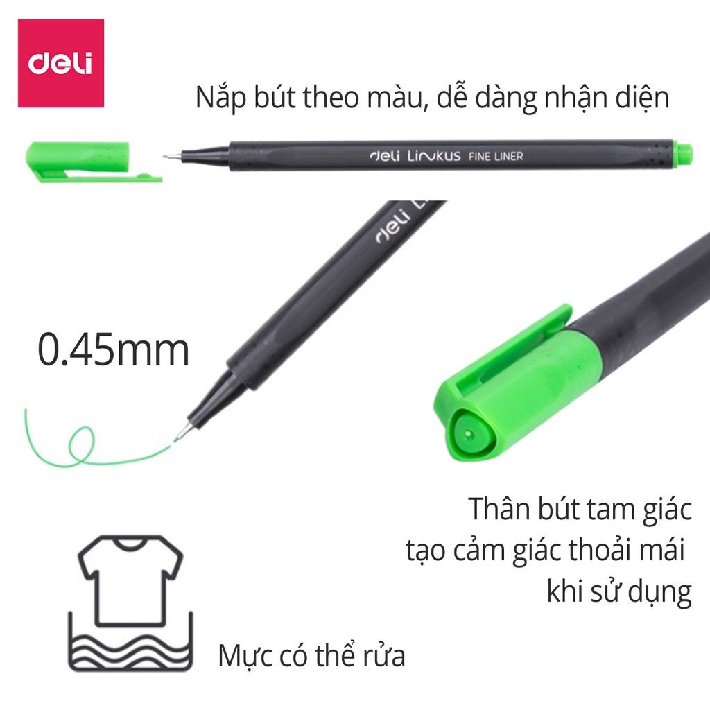 Bút lông liner DELI đi nét màu ngòi bọc kim loại EQ900 -12