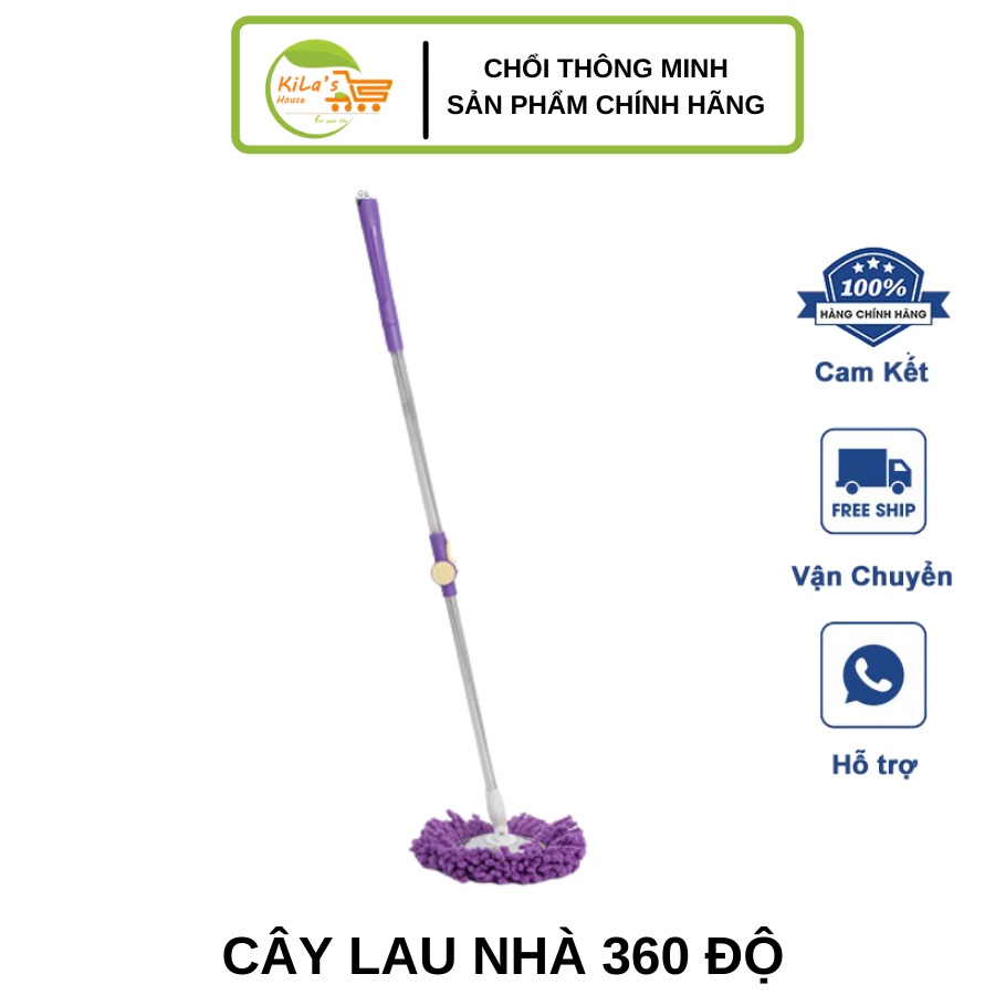 Cây Lau Nhà Xoay 360 Độ Tự Vắt, Cán Inox Tùy Chỉnh Chiều Dài - Chổi Lau Nhà Trợ Lực, Mâm Tròn, Thấm Hút Cực Nhanh Sạch