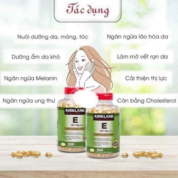 [ DATE 03.2024 ] Viên Uống Đẹp Da Vitamin E 400 IU 500 Viên Kirkland Của Mỹ, Nắp đỏ