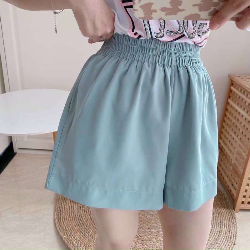 quần short nữ ống rộng chất đũi thun sooc trơn cạp chun cá tính