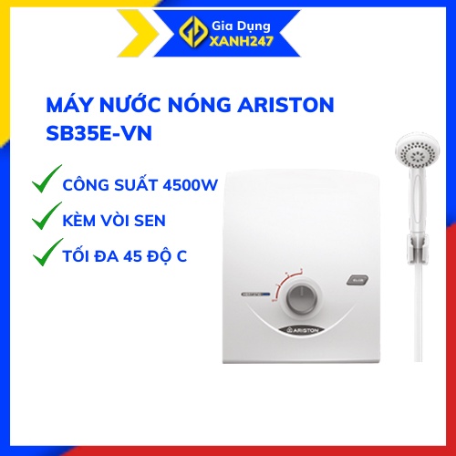 Máy nước nóng Ariston SB35E-VN, bình tắm nóng trực tiếp có hỗ trợ lắp đặt, gia dụng chính hãng - [ giadungxanh.247 ]