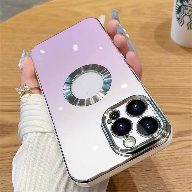 Ốp Điện Thoại Dẻo Màu Gradient In logo Sang Trọng Chống Sốc Cho iPhone 14 Pro max 13 12 11 Pro max XS max XR