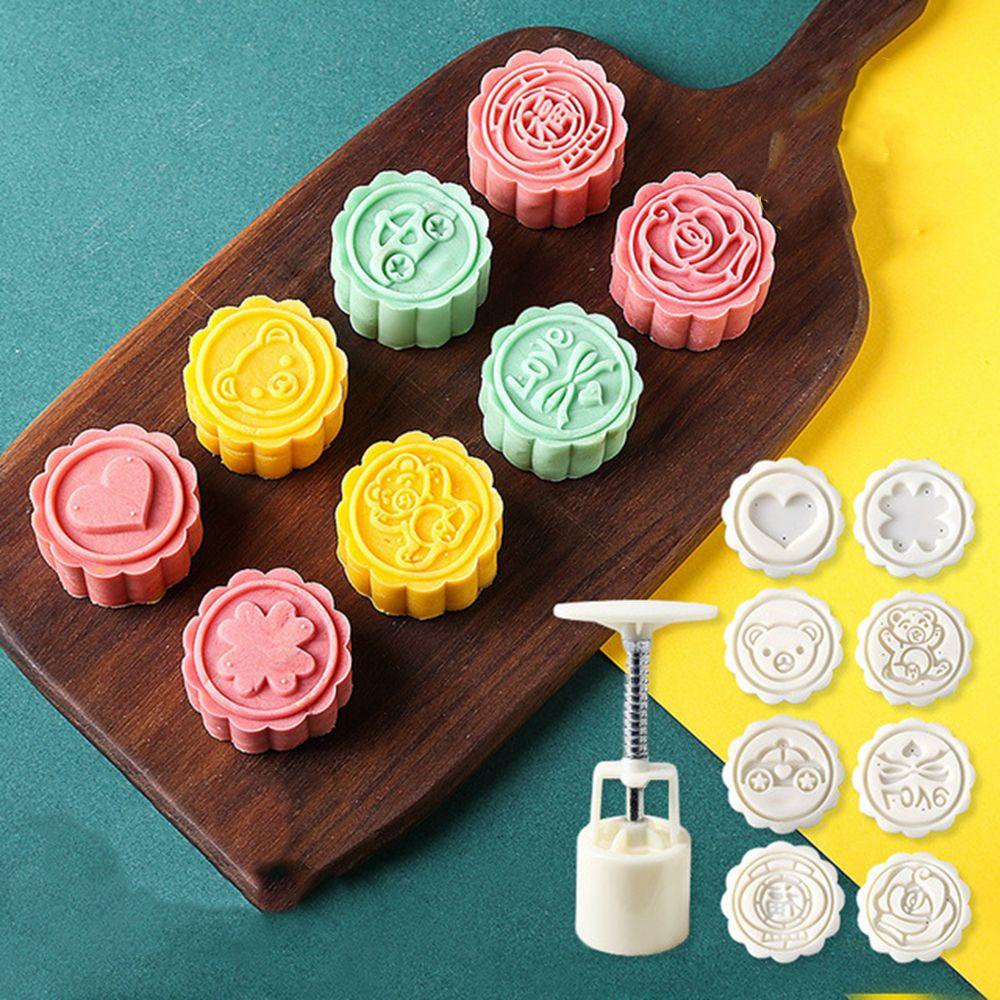Bộ 8 Khuôn Làm Bánh Trung Thu / Bánh Trung Thu Hình Tròn Siêu Bền Tiện Dụng DIY