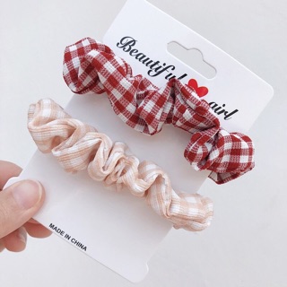 🍈Chun cột tóc scrunchies caro nhỏ