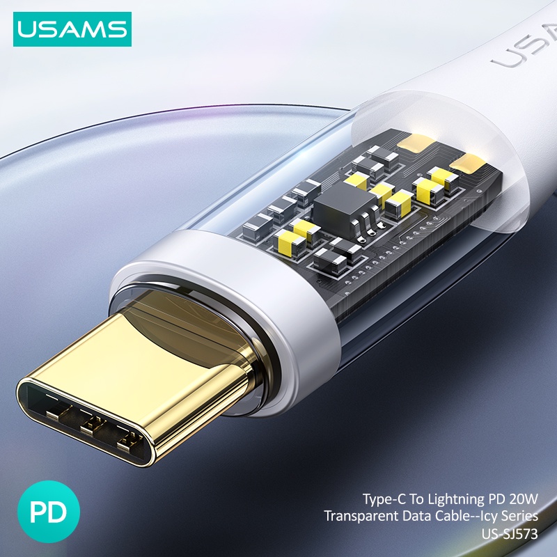 Cáp sạc nhanh Usams PD 20W Type-C - IP bằng hợp kim nhôm trong suốt thích hợp cho điện thoại/máy tính bảng Iphone 11-14