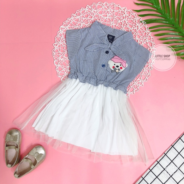 Đầm sơ mi bé gái phối lưới