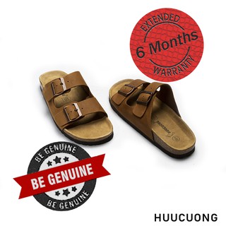 Dép HuuCuong 2 khóa Da Bò nâu / rêu / Đen đế trấu, chịu nước, tiêu chuẩn xuất khẩu.