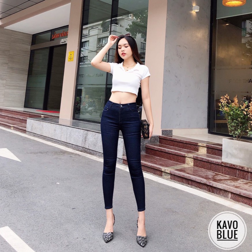 Quần bò nữ Kavo Blue [HÀNG LOẠI 1] Quần bò giấy, dáng ôm, co giãn 4 chiều, tôn dáng