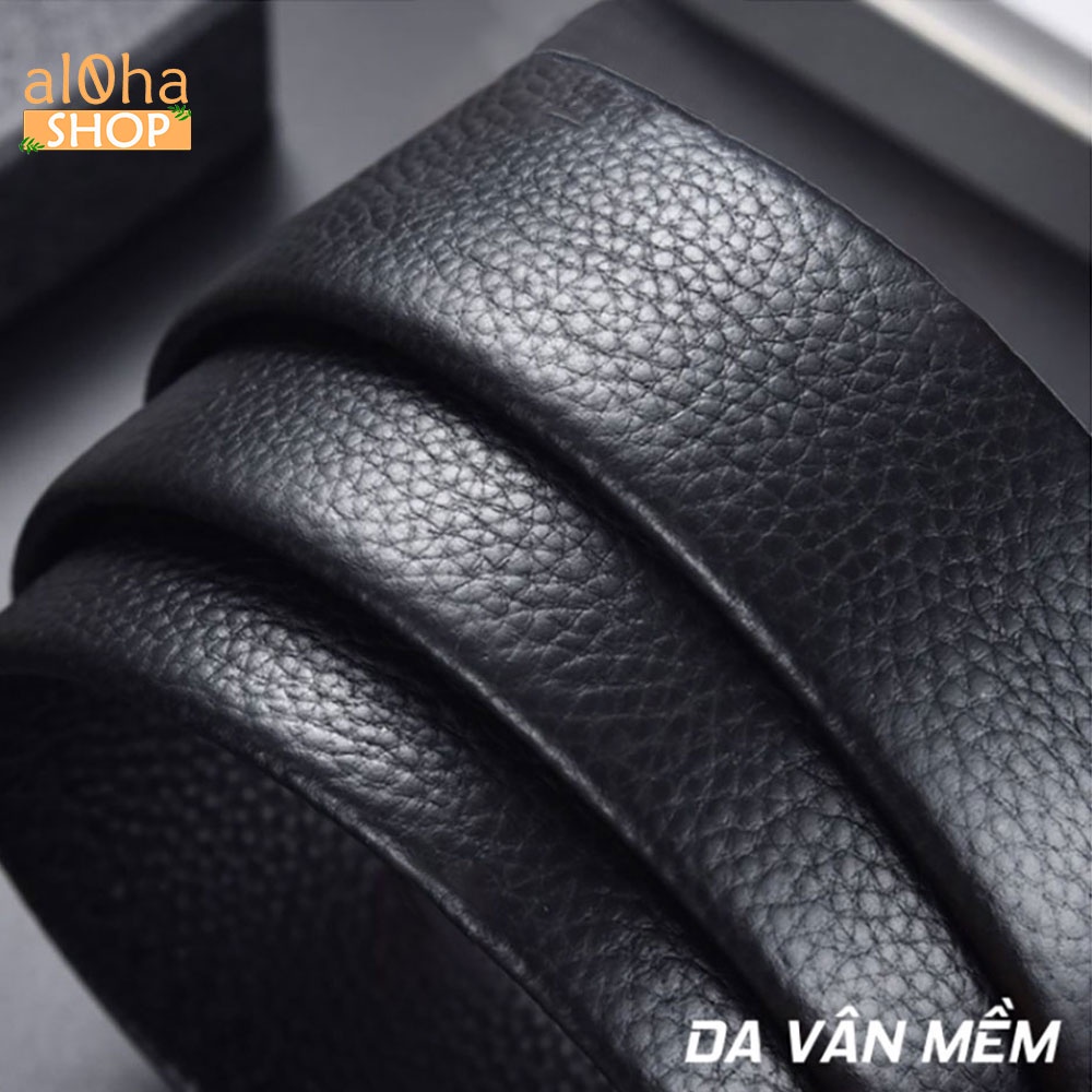 Thắt lưng da nam cao cấp mặt tròn đính đá xoay 360, khoá tự động - al0ha Shop