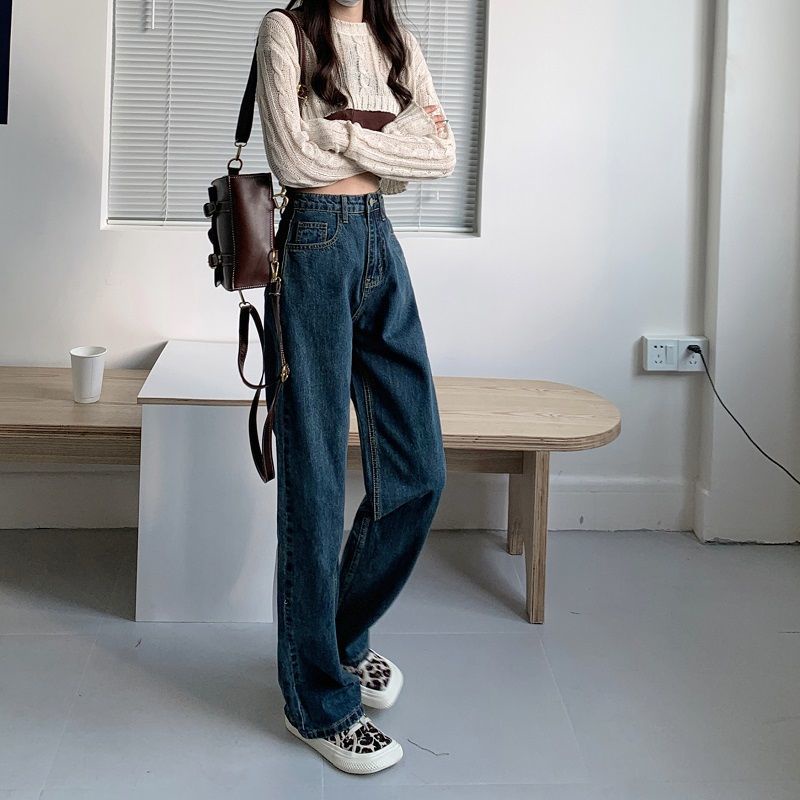 IELGY Quần Jean Dài Dáng Suông Kiểu Retro Cá Tính Cho Nữ