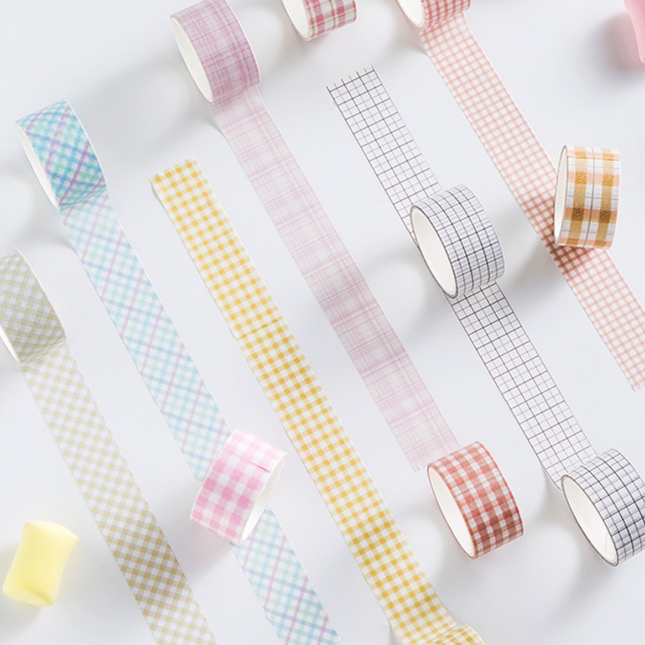 Hộp 4 cuộn băng dính washi tape hoa văn caro nhiều màu sắc