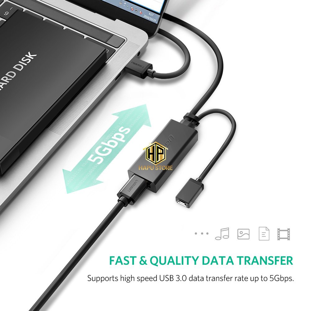Cáp nối dài USB 10m Ugreen 20827 chuẩn USB 3.0 hỗ trợ nguồn phụ cao cấp - Hapustore