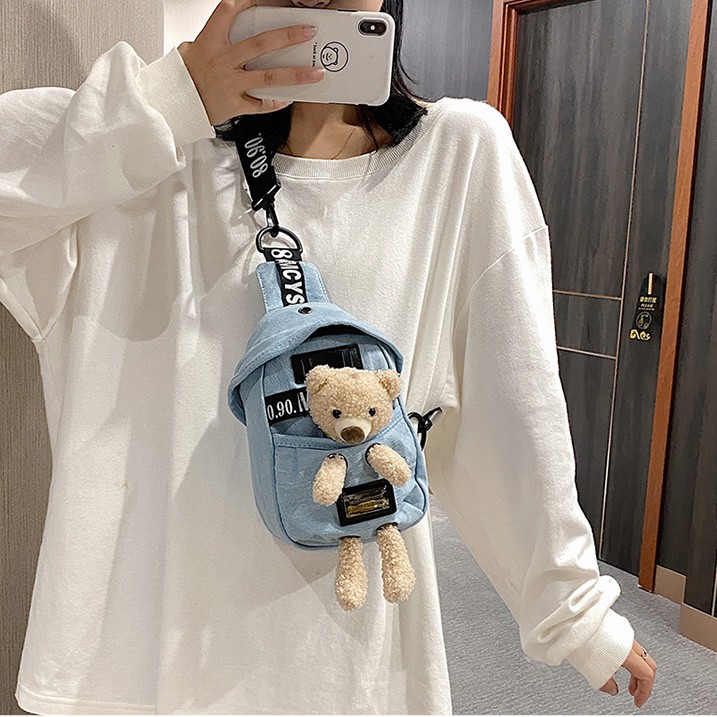 [Mã FAMAYWA2 giảm 10K đơn 50K] Túi đeo chéo nữ 🎒FREESHIP🎒 demin gấu bông dễ thương | BigBuy360 - bigbuy360.vn