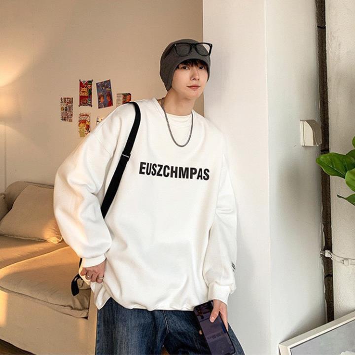 Áo sweater nỉ bông Hàn Quốc in chữ ngang ngực form rộng unisex | BigBuy360 - bigbuy360.vn