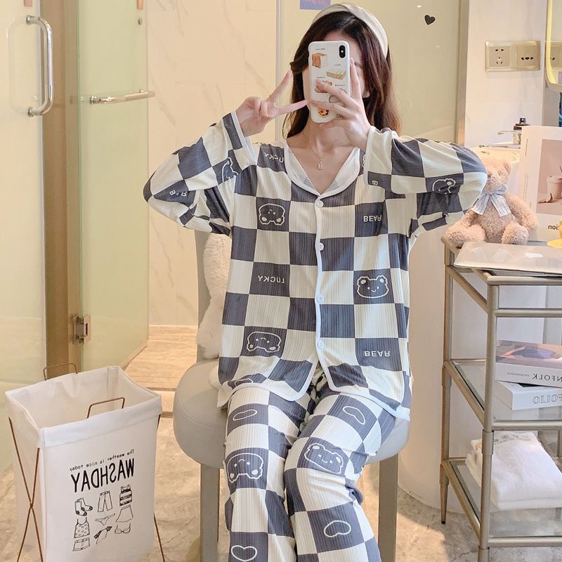 Bộ Đồ Ngủ Tay Dài Dáng Rộng Thời Trang Xuân Thu Cho Nữ