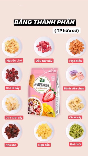 [Mã 267FMCGSALE giảm 8% đơn 500K] Ngũ cốc sữa chua không đường YOGURT FRUIT OATMEAL gói 500g - Đài Loan túi zip tiện lợi | BigBuy360 - bigbuy360.vn