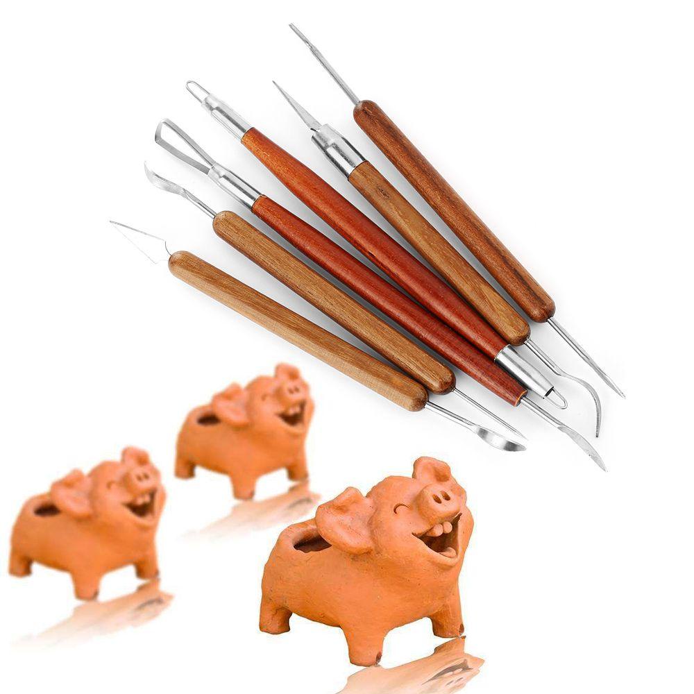 Bộ 6 Dụng Cụ Điêu Khắc Tạo Hình Đất Sét Với Tay Cầm Gỗ