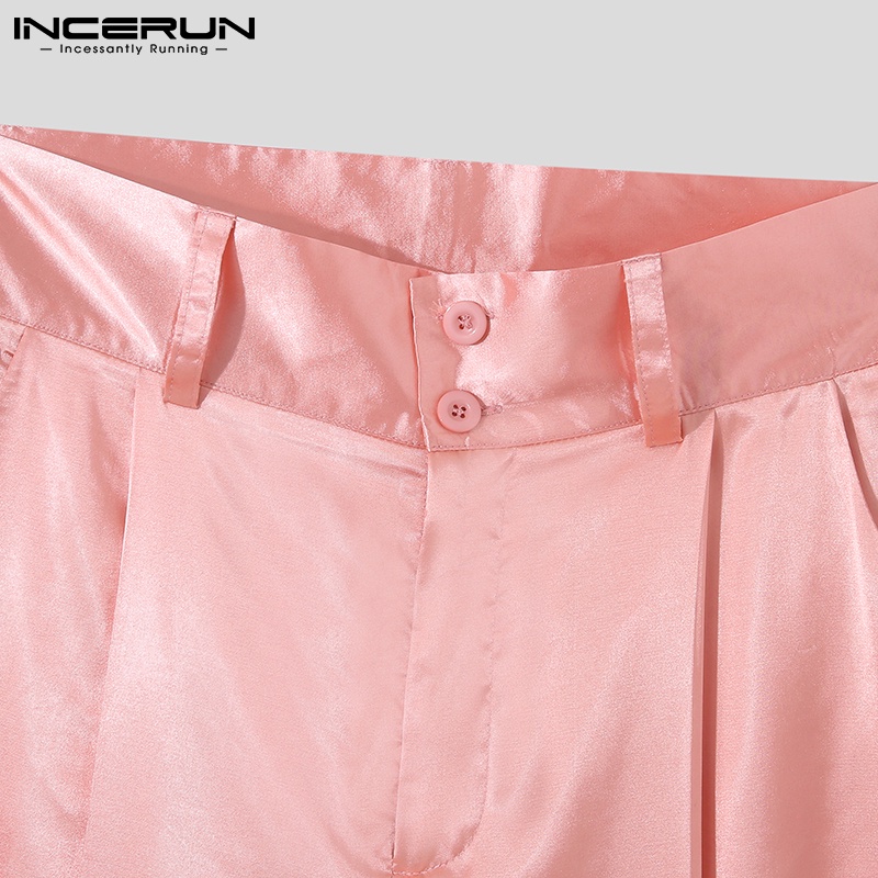 Quần dài INCERUN ống rộng lưng cao màu trơn 3 màu sắc tùy chọn thời trang dành cho nam