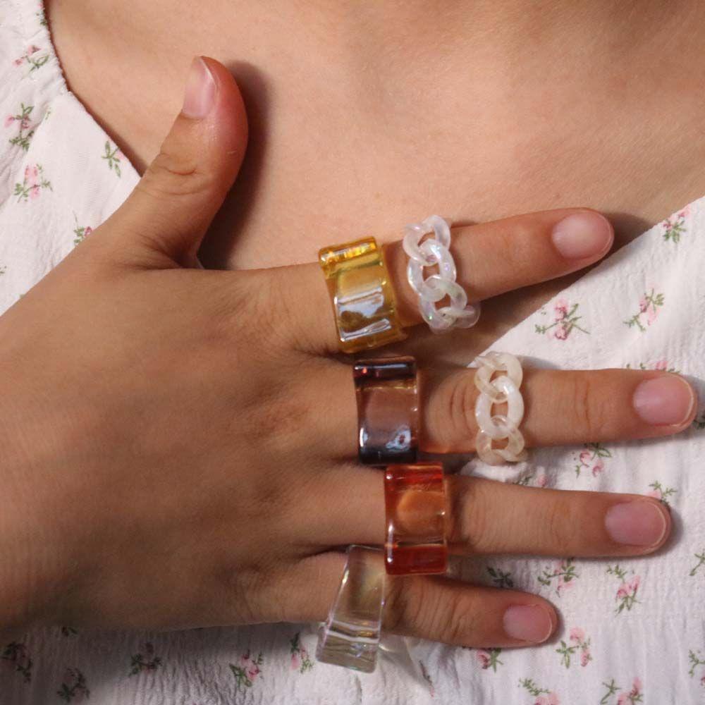 Nhẫn Acrylic Họa Tiết Hình Học Màu Sắc Ngọt Ngào Thanh Lịch|Nhẫn Đeo Tay Thời Trang Cá Tính
