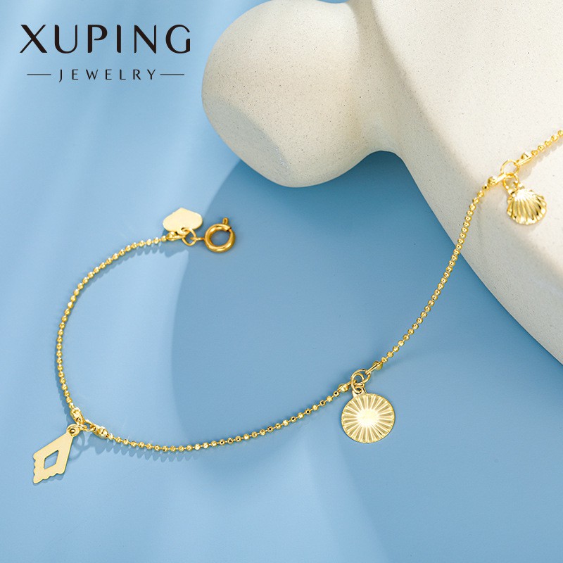 Lắc Chân Nữ Mạ Vàng 24K, Thiết Kế Họa Tiết Hình Tròn Trái Tim Trang Nhã - XPLC09