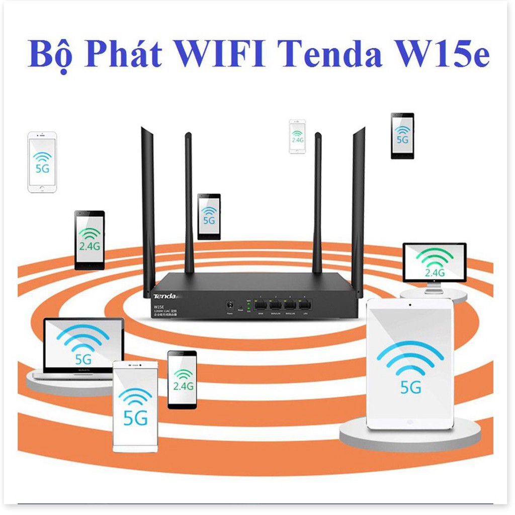 ⚡ Xả kho sập sàn ⚡ Bộ Phát WIFI Tenda W15e Ac1200mps Mạng Doanh Nghiệp 50 User cực mạnh ⚡ bảo hành uy tín