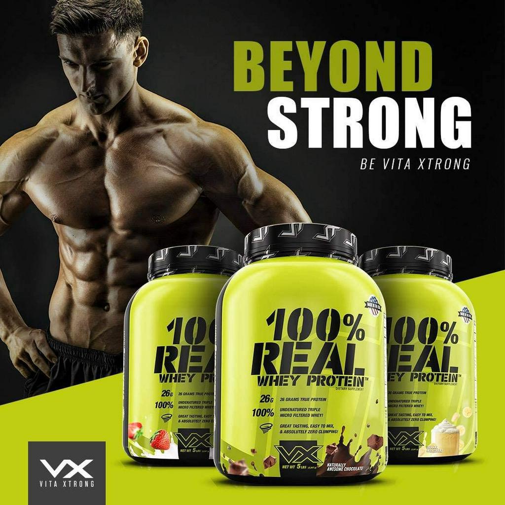 VitaXtrong 100% Real Whey Protein 5Lbs Hỗ Trợ Tăng Cơ Bổ Sung Vitamin Khoáng Chất