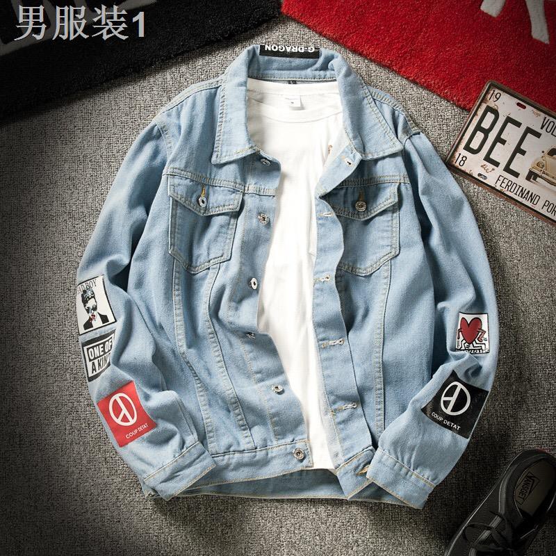 ♕♗[Gửi tai nghe] Áo khoác denim nam 2018 xu hướng Hàn Quốc rộng rãi sinh viên ☭