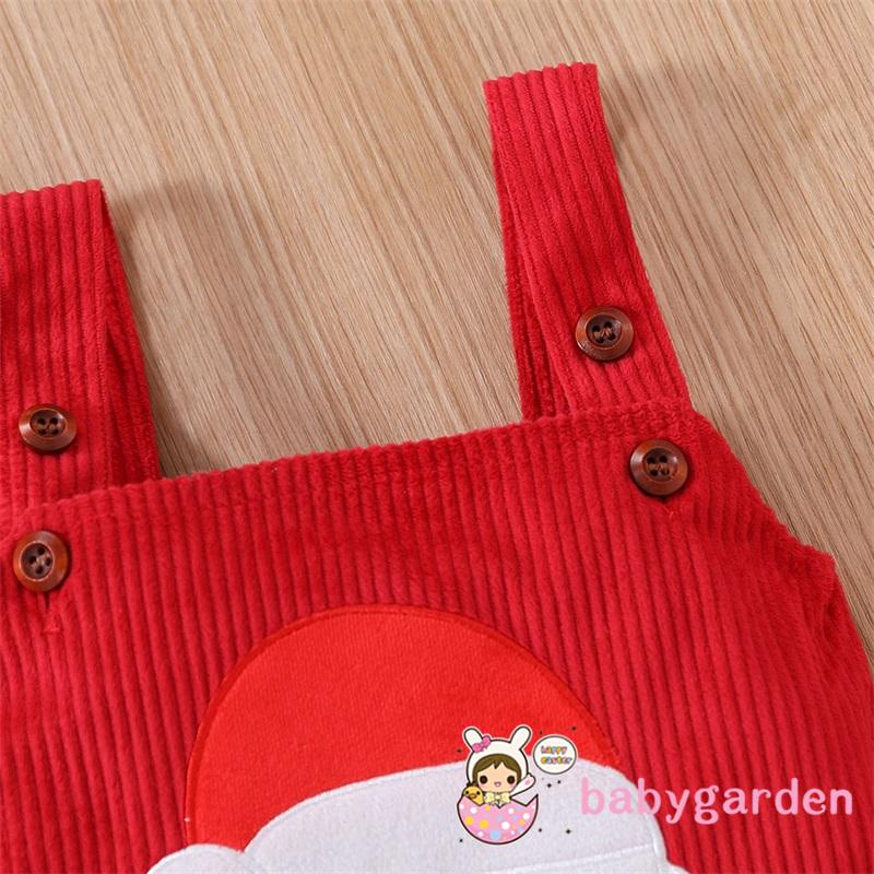 Bộ Áo Liền Quần Tay Dài Cổ Tròn In Họa Tiết Giáng Sinh + Váy Yếm Xinh Xắn Cho Bé Gái Từ 0-24 Tháng Tuổi