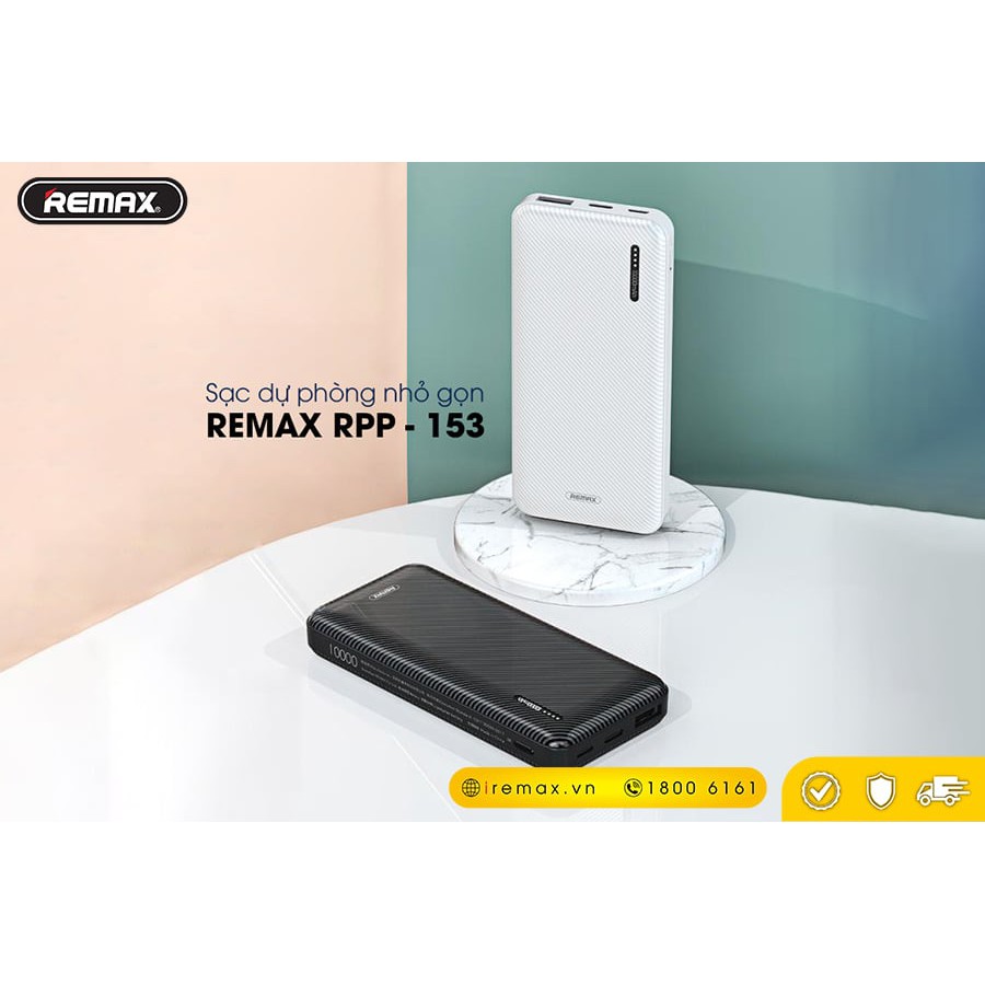 [ChínhHãng]Pin sạc dự phòng Remax RPP-153 10000mAh trang bị chíp thông minh chính hãng nhập khẩu cao cấp tại TPHCM