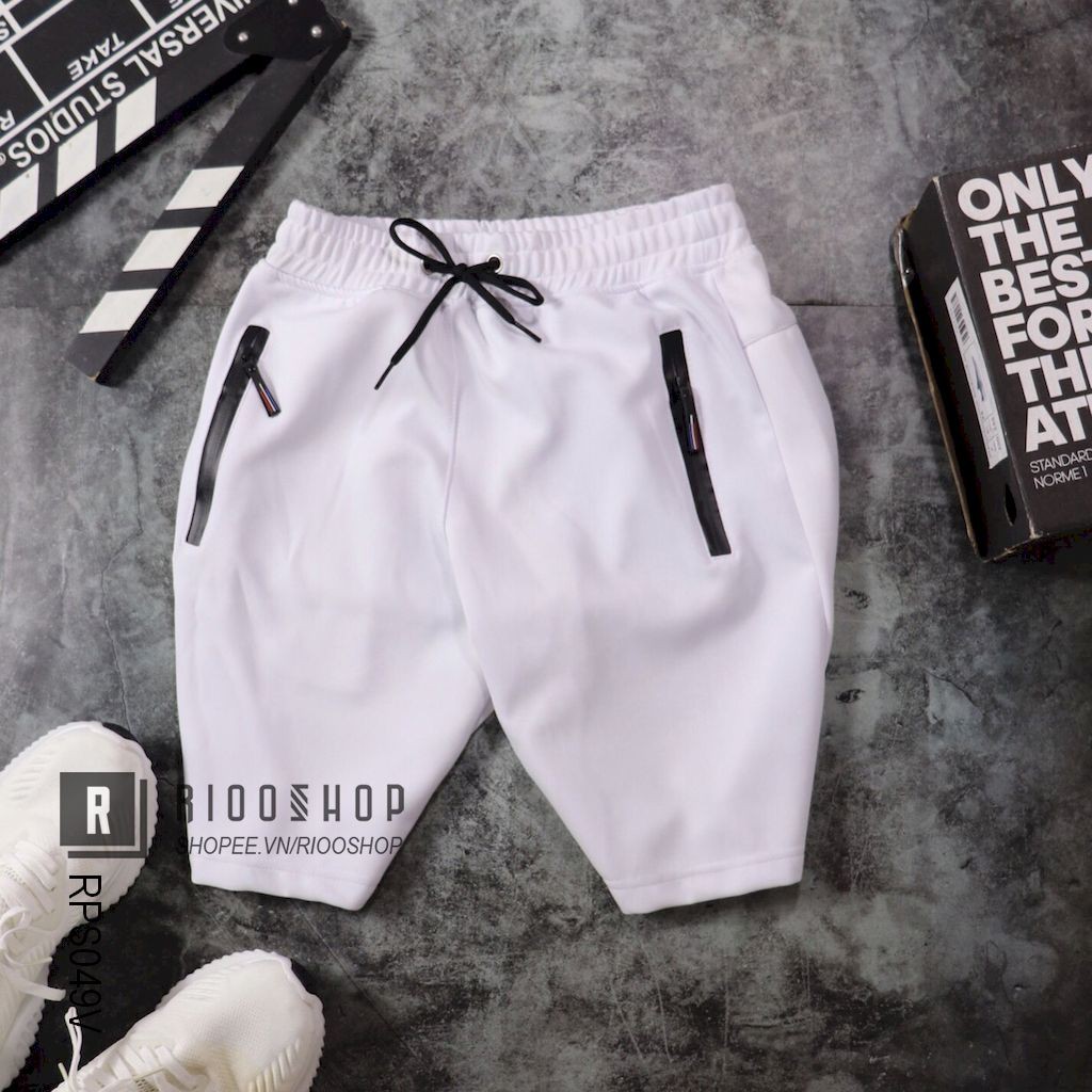 Quần thun nam trơn ngắn dây kéo cao cấp RPS049v - quần thun thể thao nam Riooshop | BigBuy360 - bigbuy360.vn