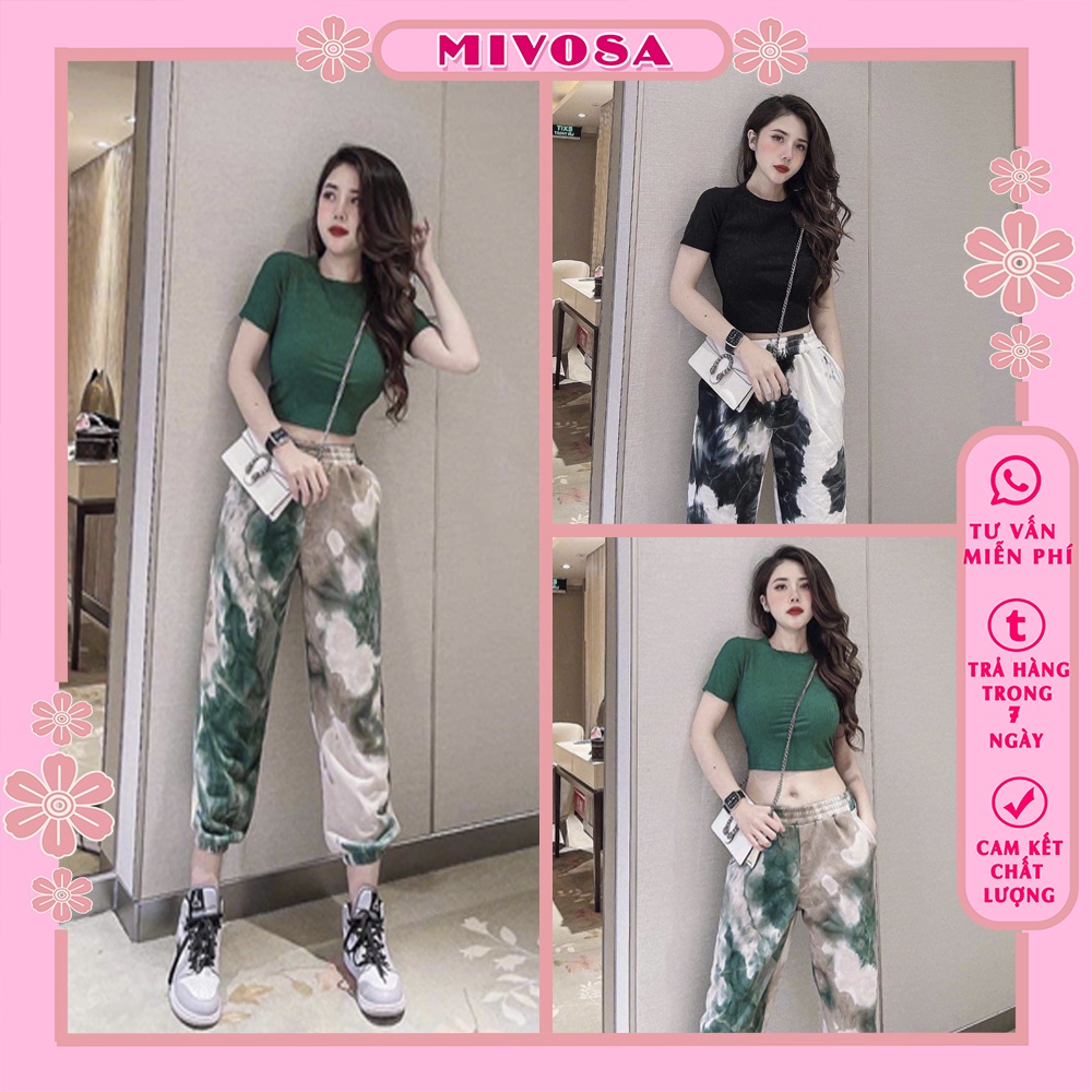 Set bộ nữ croptop cộc tay quần loang thụng đồ bộ nữ thể thao MIVOSA 063
