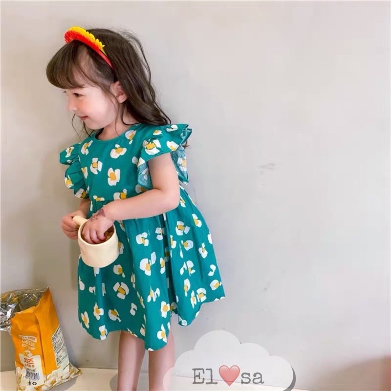 VÁY BÉ GÁI - VÁY XANH HOA NHÍ SIÊU XINH CHO BÉ