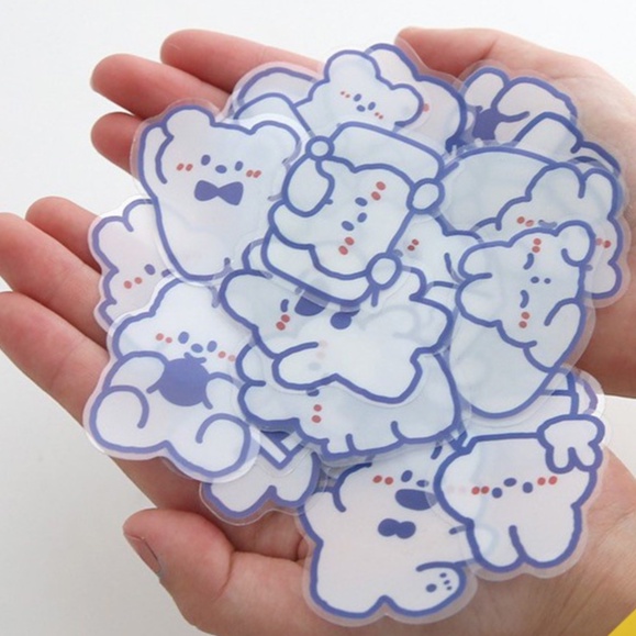 24 Sticker Trong Suốt hình Gấu Béo - Thỏ, dễ thương trang trí sổ tay, bàn học