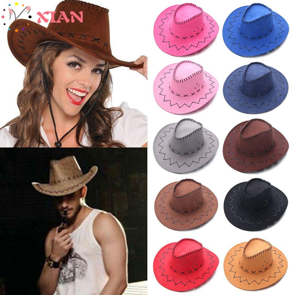 Mũ cao bồi vành rộng bằng da lộn nhiều màu thời trang phong cách phương tây cá tính cho nam nữ